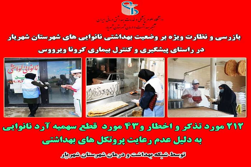 بازرسی و نظارت ویژه بر وضعیت بهداشتی نانوایی های شهرستان شهریار
